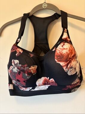 Victoria's Secret Black Floral Racerback Padded Sports Bra